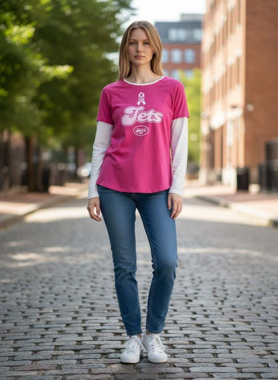 Reebok NFL New York Jets Women's Pink Breast Cancer Long Sleeve Layered M
